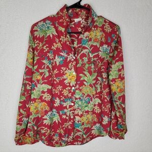 RETRO HANDPRINT 90s Cotton Button Up Printed Blouse M
